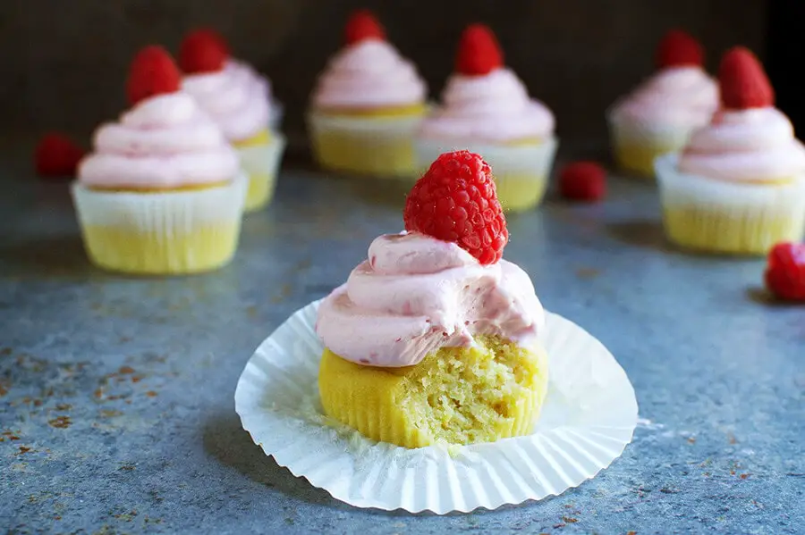 Lemon Cupcakes with Raspberry Frosting keto Easter dessert recipe
