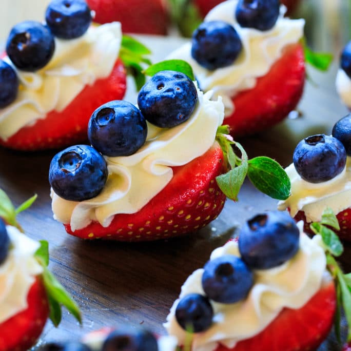 Red, White, and Blue Cheesecake Strawberries