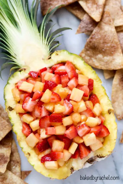 Strawberry Pineapple Fruit Salsa with Cinnamon Tortilla Chips