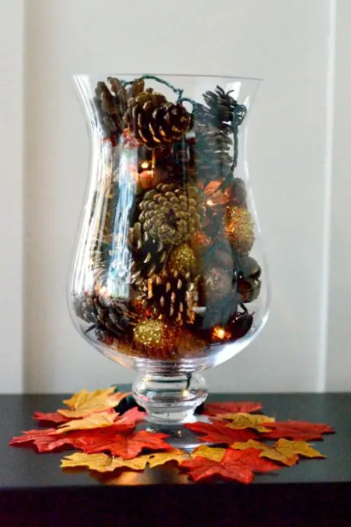 DIY Pine Cone Vase Filler with Fairy Lights