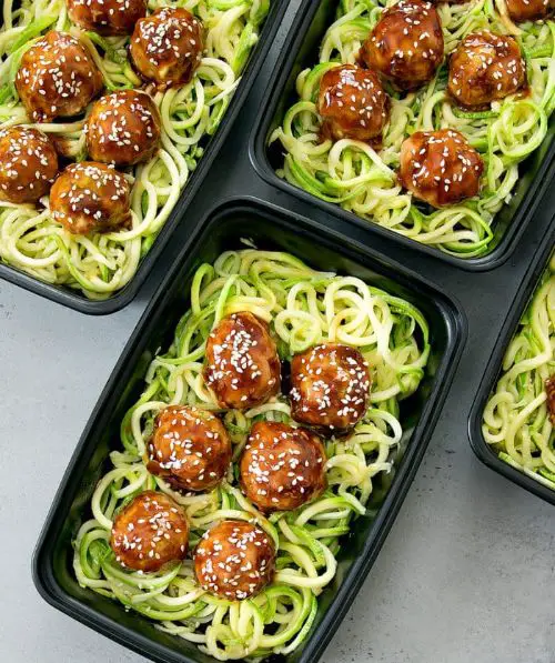 Asian Glazed Meatballs With Zucchini Noodles
