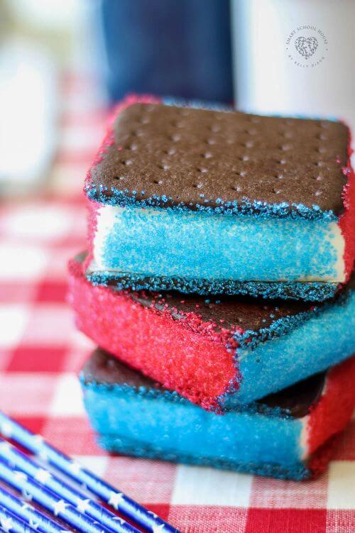 Ice Cream Sandwiches With Red, White, And Blue Sprinkles