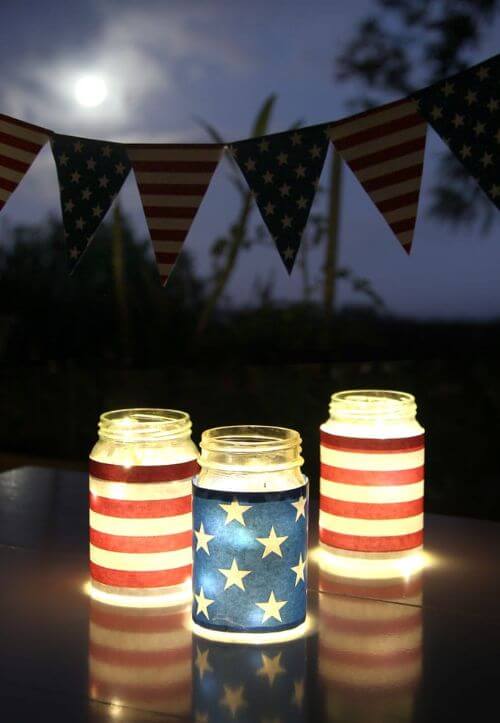 July 4th Mason Jar Lights Decorations