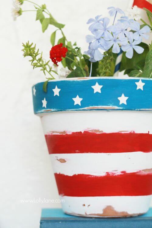 Stars + Stripes Patriotic Flower Pot