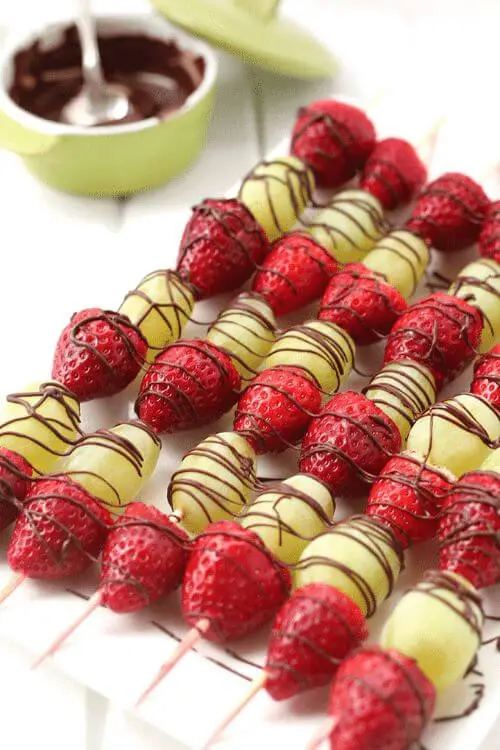 Chocolate-Drizzled Fruit Skewers