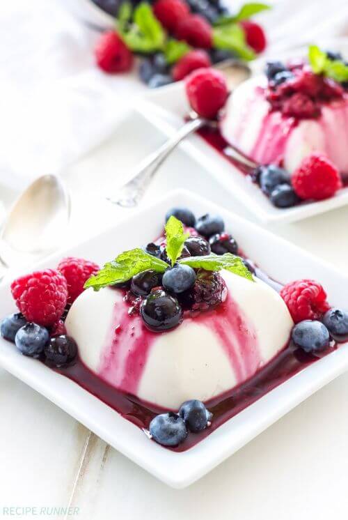 Vanilla Yogurt Panna Cotta with Warm Berry Sauce