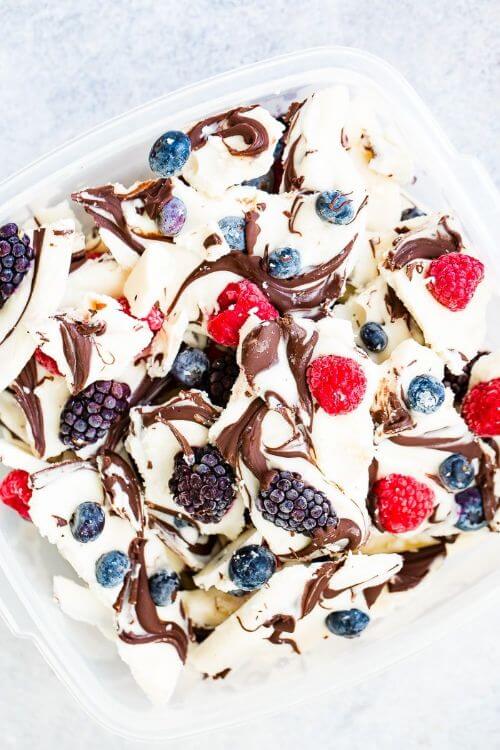 Healthy Chocolate Swirl Berry Yogurt Bark