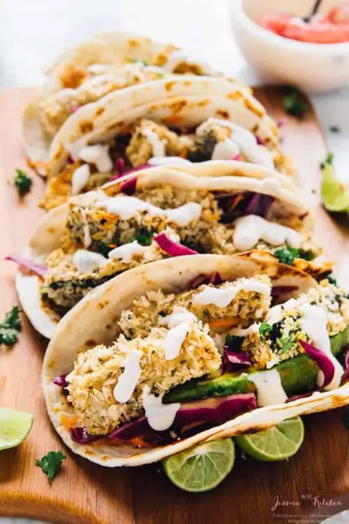 Crispy Zucchini Tacos with Crunchy Cabbage Slaw & Lime Crema