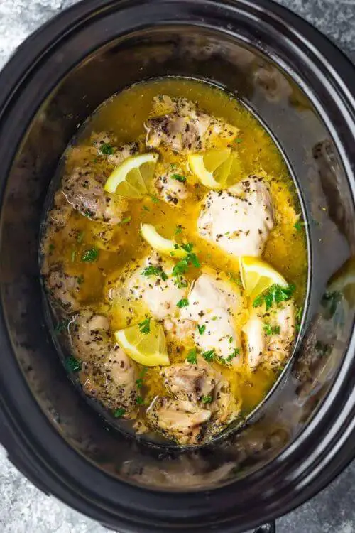 Slow Cooker Lemon Garlic Chicken Thighs