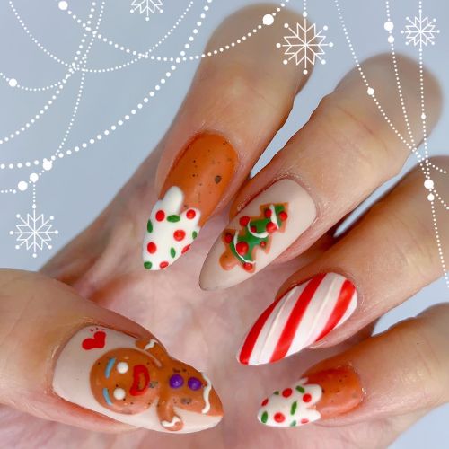 Gingerbreadman Holiday nails