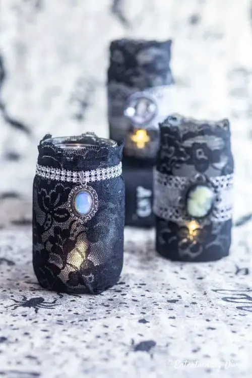 Elegant Gothic Lace DIY Halloween Mason Jar Candle Holders