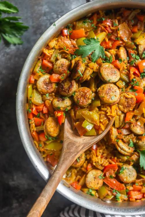 One Pot Sausage and Rice Skillet
