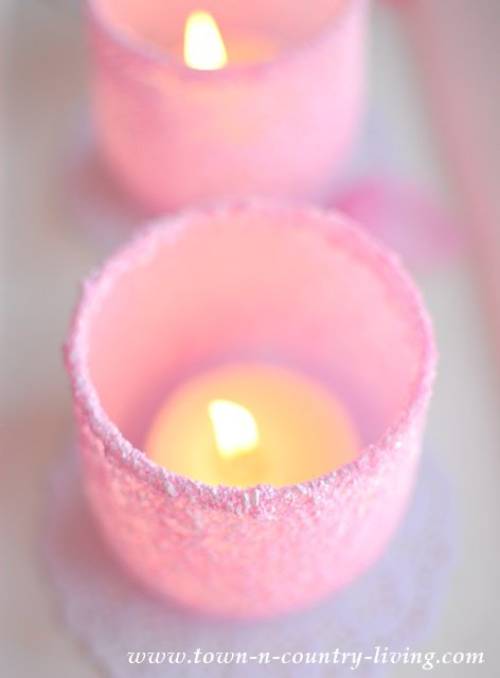 DIY Pink Frosted Votive Candle Holders