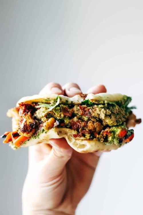 Spicy Falafel and Roasted Veggie Naan-wich