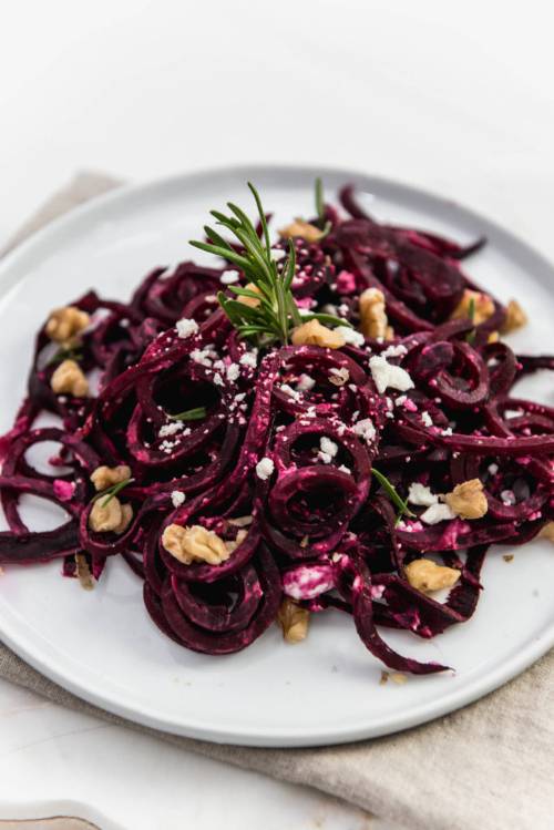 Beet Pasta with Goat Cheese and Walnuts