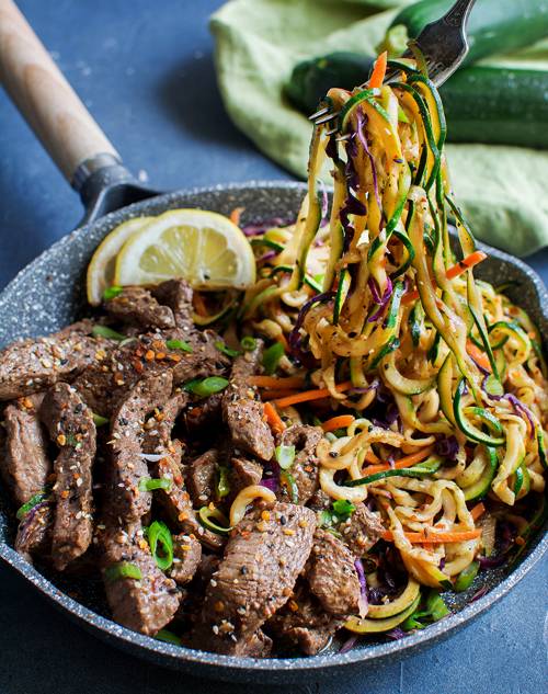 Chili- Garlic Beef With Stir Fry Zoodles