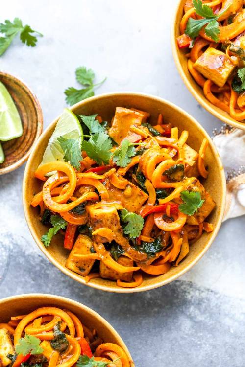 Sweet Potato Noodles with Tofu Coconut Curry