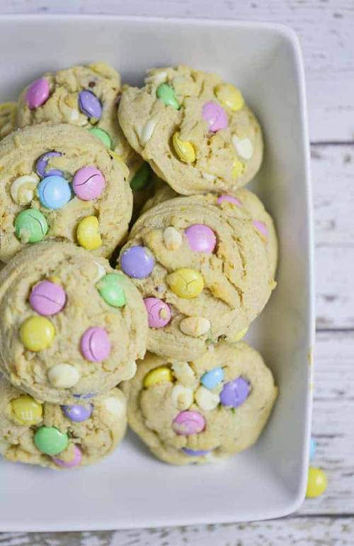Soft Chewy M&M Easter Cookies for Spring