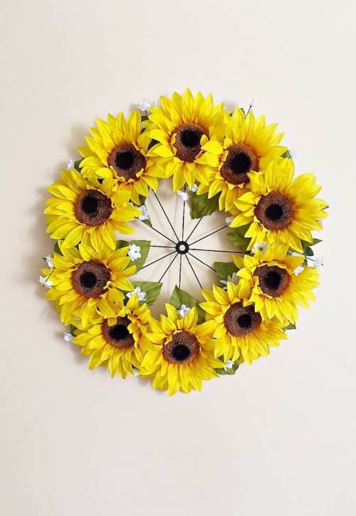 Beautiful Bicycle Tire Sunflower Wreath
