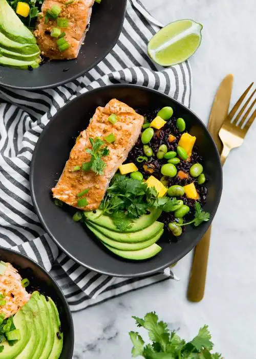 Chili Maple Lime Salmon Bowls with Forbidden Rice