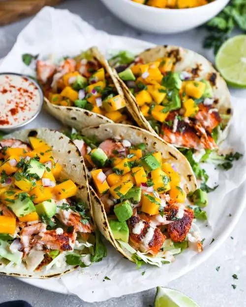Easy Chipotle Salmon Tacos with Mango Salsa