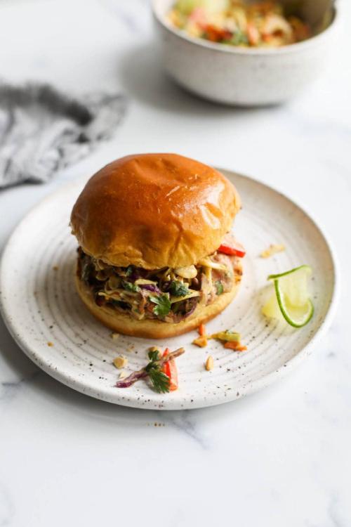 Grilled Pork Burgers With Creamy Thai-Inspired Slaw