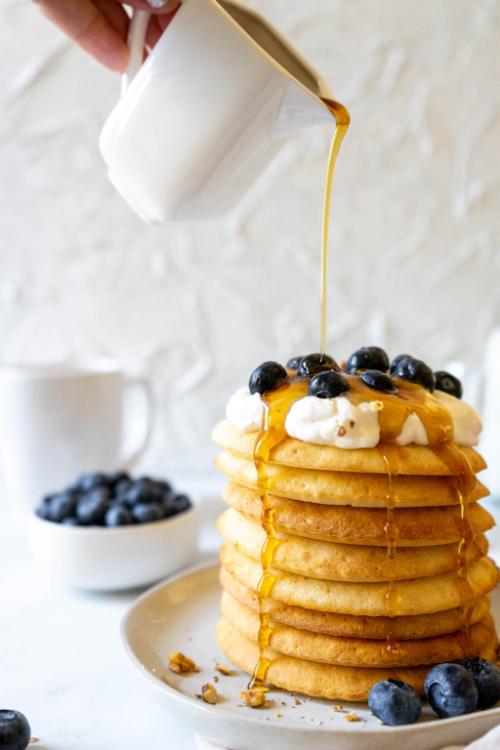 Perfect Air Fryer Pancakes with Vanilla Whipped Cream