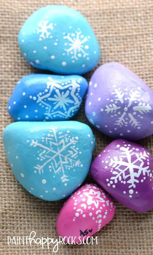 Easy Painted Stone Snowflakes
