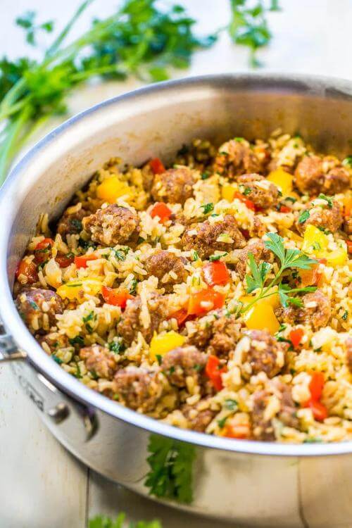 Easy One-Skillet Sausage And Peppers With Rice