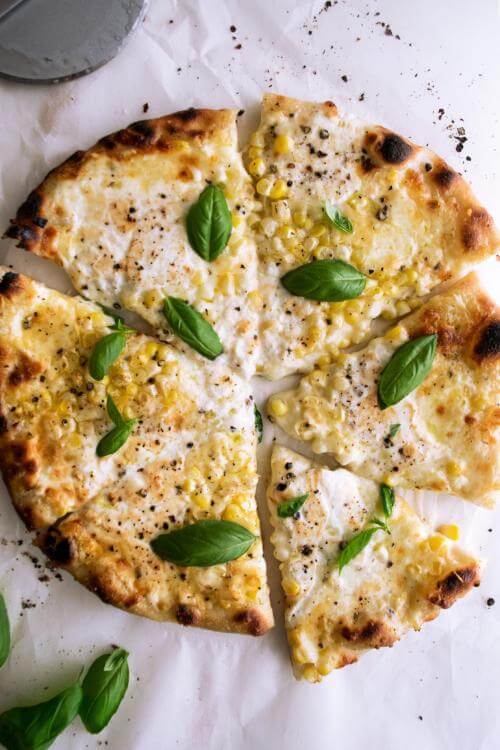 Four Cheese Corn Pizza with Black Pepper & Basil