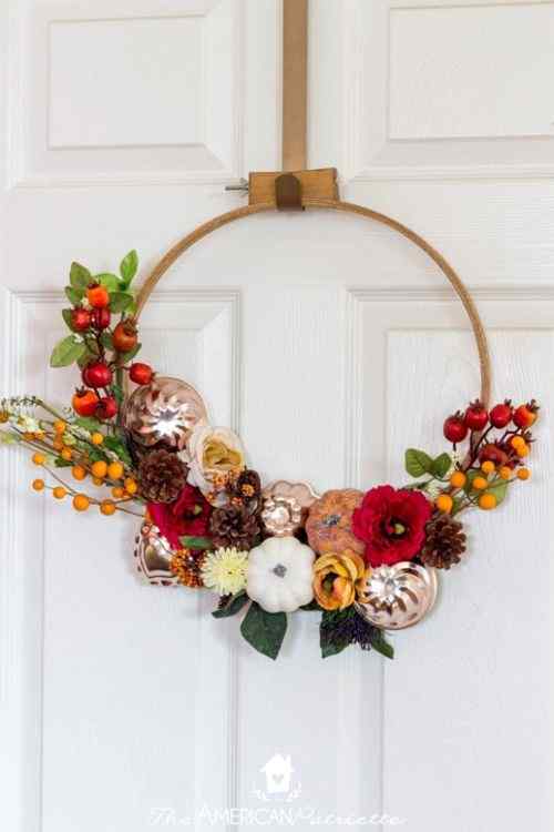 DIY Fall Floral Embroidery Hoop Wreath