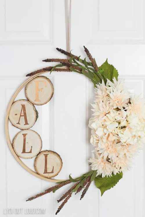 Embroidery Hoop Wreath with Wood Slices