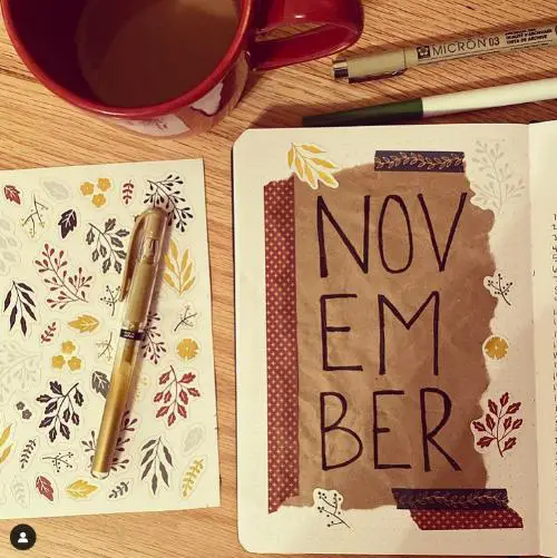 November Title Page With Kraft Paper, Stickers, And Washi Samples
