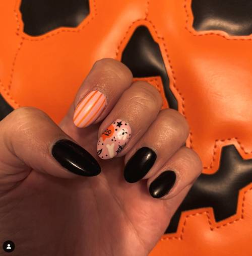 Black And Orange Boo Ghost Nails