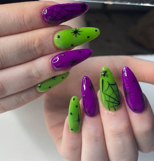 Green And Purple Spider Nails