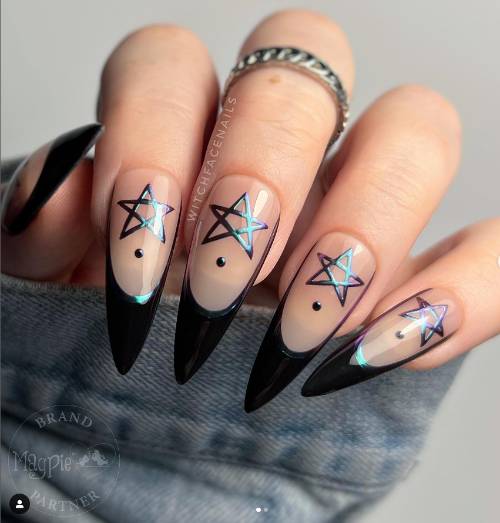Simple Black Pentagram Nails