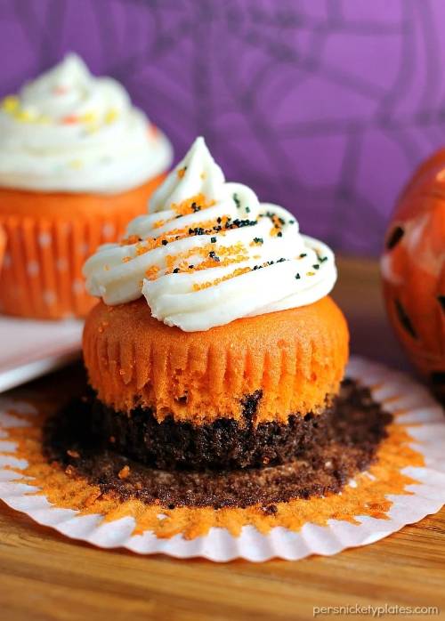Brownie Bottom Halloween Cupcakes