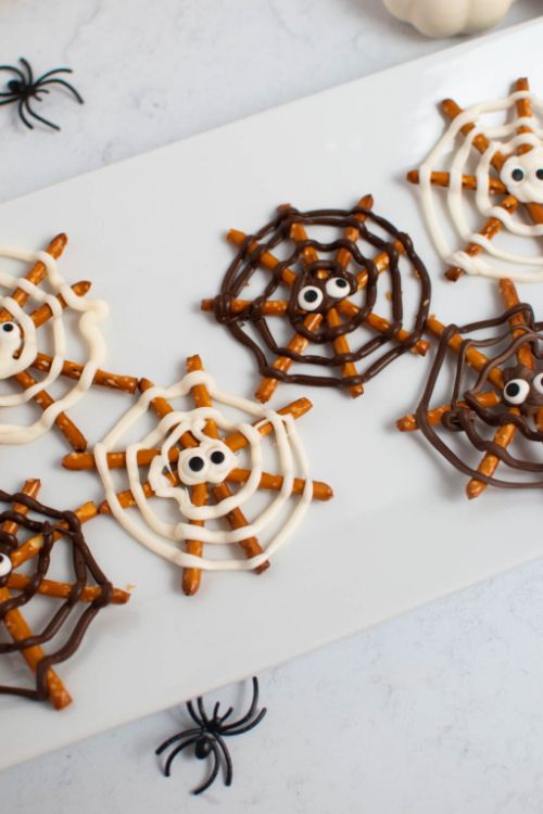Spooky-Cute Pretzel Spider Webs
