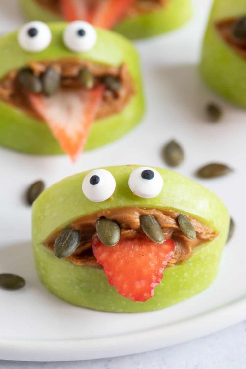 Healthy Halloween Green Apple Monsters