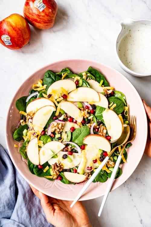 Healthy Apple Salad with Raisins and Walnuts