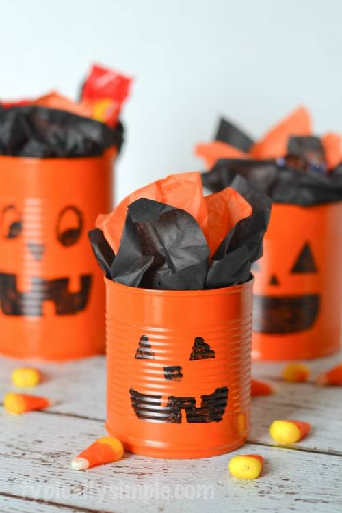 Tin Can Pumpkins Halloween Craft