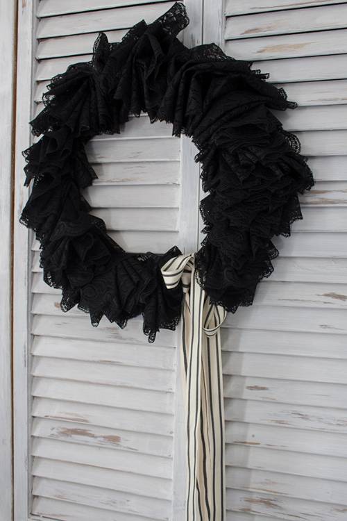Black Lace And Ribbon Halloween Wreath