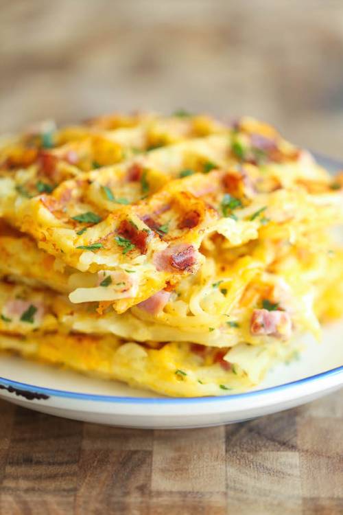 Ham And Cheese Hashbrown Waffles