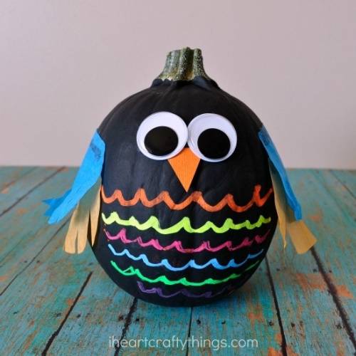 Colorful No-Carve Owl Pumpkins