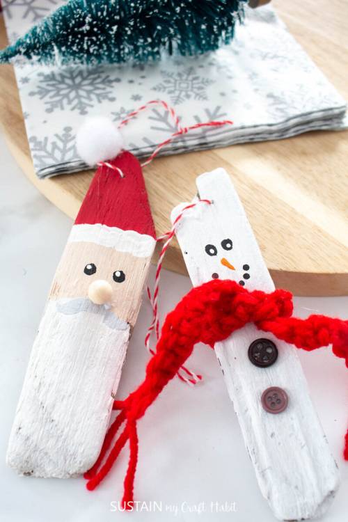 Driftwood Santa and Snowman Ornaments