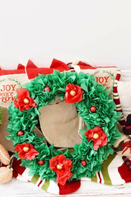 Tissue Paper & Candy DIY Christmas Wreath
