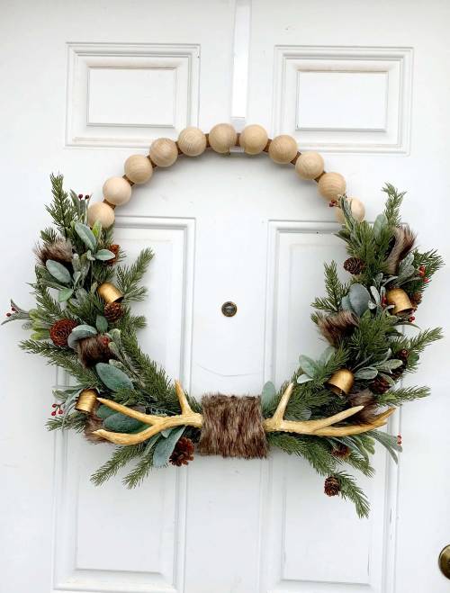 DIY Rustic Wood Bead Christmas Wreath