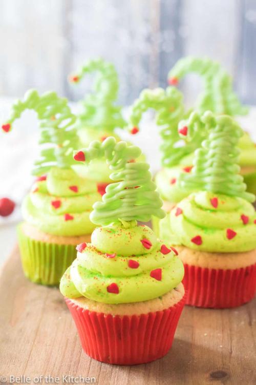 Grinch Cupcakes with Peppermint Frosting