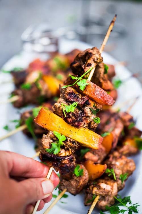 Grilled Jamaican Jerk Chicken and Peach Skewers