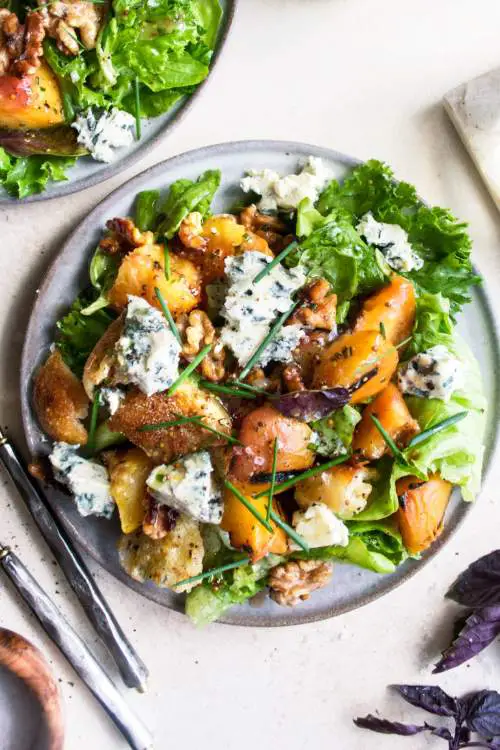 Grilled Peach Salad with Gorgonzola & Walnuts